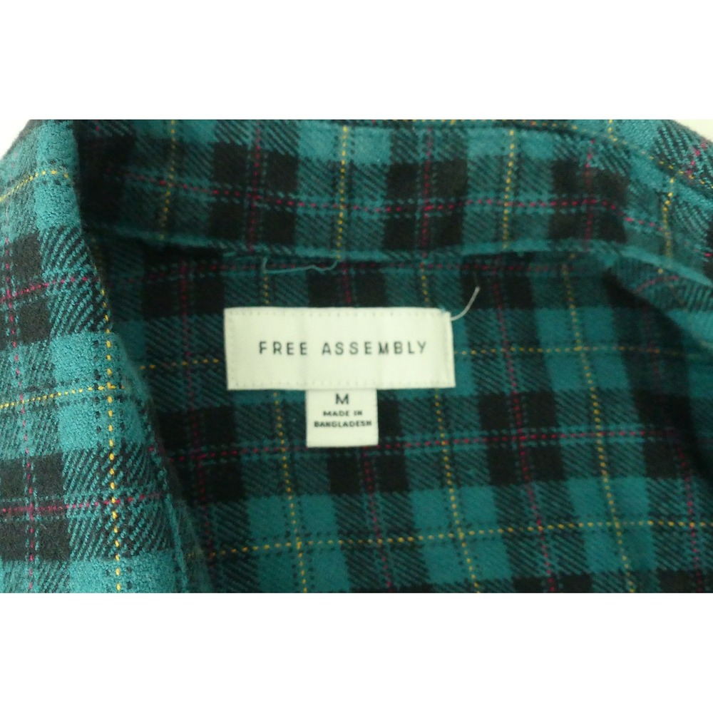 Free Assembly Mens M Plaid Flannel Shirt Teal Black Heavy Cotton Button Down - Picture 4 of 8